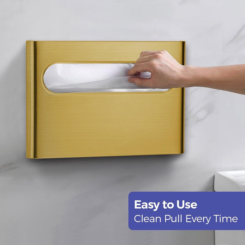stardrix Slim Brushed Gold Stainless Steel Toilet Seat Cover Dispenser – Designer Wall-Mount Holder with Curved Edges and Large Capacity for Single or 1/2 Fold Covers, Aesthetic and Modern Look - Image 4